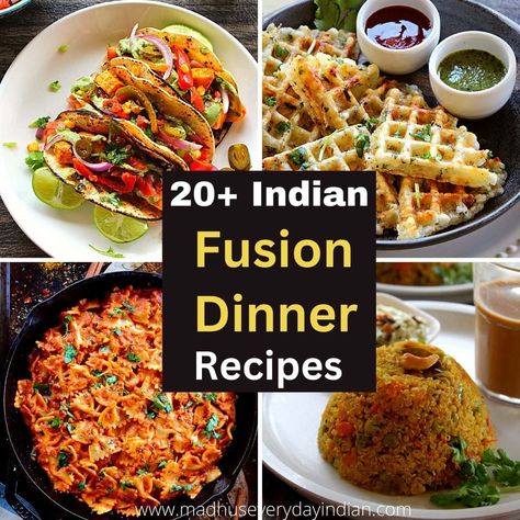 Indian Fusion Dinner recipes - collection of tasty Indian fusion dinner ideas which will be loved by kids and adults. Dinner Vegetarian Recipes, Indian Vegetarian Dinner Recipes, Veggie Burger Patties, Grilled Cheese With Tomato, Spicy Burger, Indian Dinner Recipes, Masala Fries, Dinner Vegetarian, Vegetarian Curry