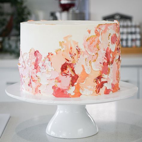 Painted Buttercream Brush Strokes Watercolor Wedding Cake Buttercream, Colorful Buttercream Cake, Painting With Buttercream, Impressionist Cake, Painted Cakes Buttercream, Buttercream Painted Cakes, Tortas Buttercream, Painted Buttercream Cake, Bolo Buttercream