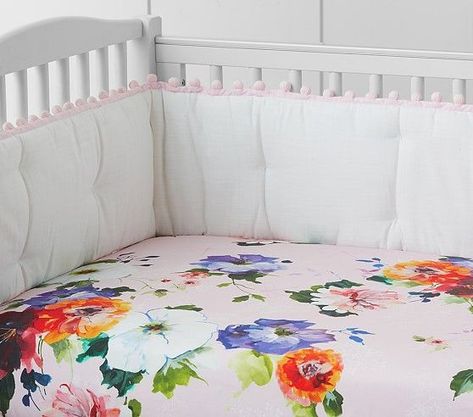 Organic Hannah Floral Crib Fitted Sheet | Pottery Barn Kids Wildflower Nursery, Bedding Floral, Crib Fitted Sheet, Pom Pom Baby, Sweet Caroline, Baby Rooms, Nursery Organization, Crib Bumper, Fitted Crib Sheet