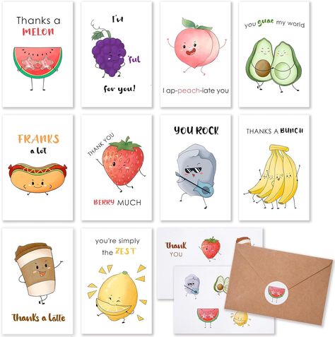 Amazon.com : 40 Funny Thank You Cards with Envelopes & Stickers, 4×6 in Cute Pun Cards Assorted Blank Greeting Cards, Boxed Bulk Note Cards for Friends Teachers Business Coworker Employee Appreciation : Office Products Cute Pun Cards, Thank You Puns, Cards For Business, Pun Cards, Funny Thank You Cards, Funny Thank You, Cute Thank You Cards, Cute Puns, Pun Card