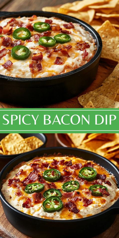 A mouth-watering bacon jalapeño creamy dip recipe. This pin shows how to create a dip that's perfect for parties and game nights using creamy and spicy ingredients. There are 2 images highlighting the dip preparation. Bacon Jalapeno Dip, Dip For Chips, Jalapeño Dip, Baked Orange Chicken, Jalapeno Dip, Coconut Bacon, Bacon Dip, Vegan Cheddar, Stuffed Jalapenos With Bacon