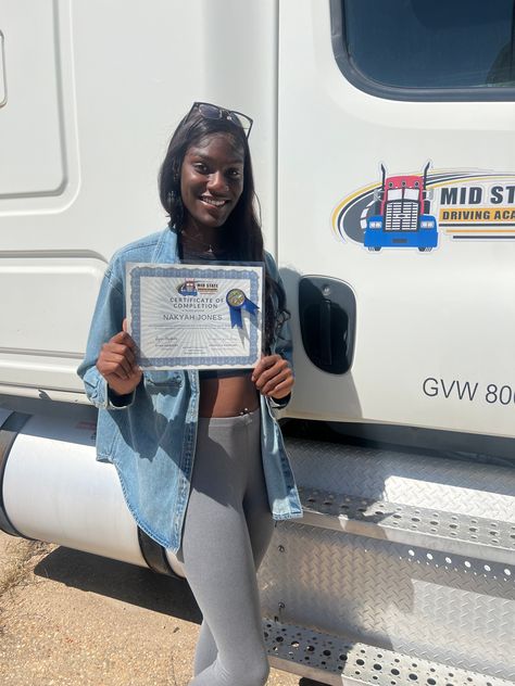 It's OFFICIAL but Miss Jones has BEEN OFFICIAL!!  Congrat Nakyah on your Class A CDL! We are so proud of you!  www.midstatedrivingacademy.com  Thank you for letting Mid State help you along the way.    #midstate #Midstatedrivingacademy #thingstodoinmontgomery #cdl #trucking #truckdriver #trucker #trucks #truckerlife #cdllife #cdldriver #truck #truckinglife #freightliner #truckdrivers #transportation #trucklife #bigrig #ladytruckers Truck Dispatcher, Women Truck Driver, Miss Jones, Women Trucker, Truck Driving, Video Call With Boyfriend Screen Photo, Trucking Life, Screen Photo, So Proud Of You