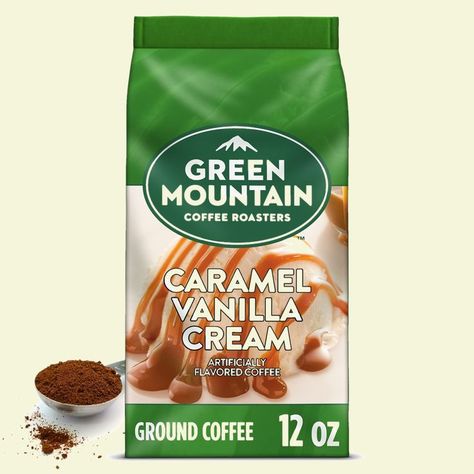 Green Mountain Coffee Roasters Caramel Vanilla Cream, Ground Coffee, Flavored Light Roast, Bagged 12 oz Keurig Coffee Pods, K Cup Coffee Maker, Green Mountain Coffee, Light Roast Coffee, Mountain Coffee, Keurig Coffee, Single Serve Coffee Makers, Caramel Coffee, Roast Coffee