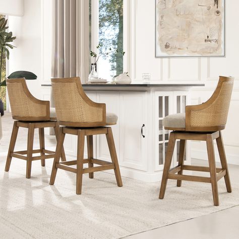 Bahama 26" Wood and Rattan Upholstered Swivel Counter Stool - Bed Bath & Beyond - 38266451 Counter Stools With Backs, Jennifer Taylor, Stool Height, Swivel Counter Stools, Dining Stools, Traditional Furniture, Table Height, Furniture Outlet Stores, Rustic Elegance