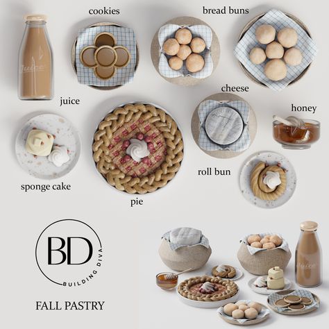 Building Diva Fall Pastry, 3d Game Assets, Sims Decor, Sims 4 Clutter, Sims House Plans, Bread Bun, Los Sims, Wooden Knobs, Sims House