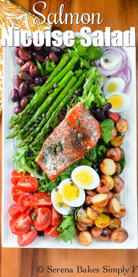 Salmon Nicoise, Salmon Nicoise Salad, Healthy Easy Dinner, Salad Taco, Salad Macaroni, Nicoise Salad Recipe, Salmon Asparagus, Salad Kale, Salmon Salad Recipes