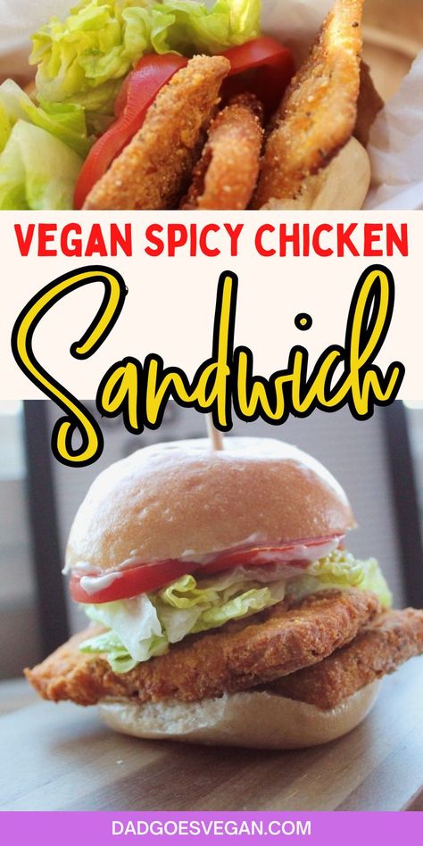 The best vegan sandwich. The best vegan chicken sandwich. how to make a spicy sandwich that is vegan. Chicken Fried Tofu, Vegan Chicken Sandwich, Spicy Chicken Sandwich Recipe, Sandwich With Chicken, Spicy Sandwich, Spicy Chicken Sandwich, Seitan Chicken, Vegan Seitan, Chicken Sandwich Recipe