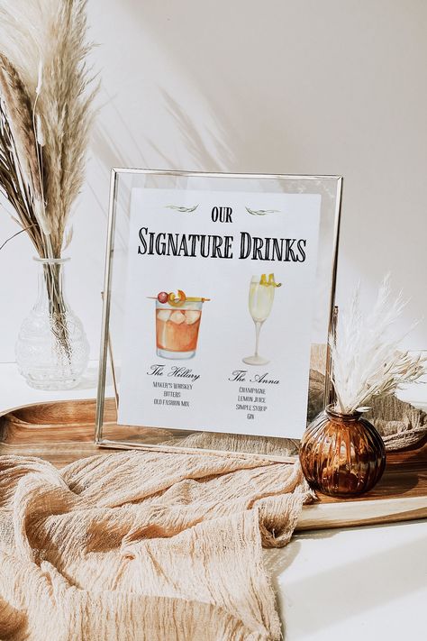 Signature Wedding Drinks Sign, Signature Drink Sign, Cocktail Sign, Signature Cocktail Sign, Wedding Signature Drinks, Bar Menu Wedding, Menu Wedding, Cocktails Sign, Light Rum