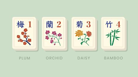 Mahjong Illustration, Flower Tiles, Mahjong Tile, Mahjong Tiles, Mah Jong, Vector Art Design, Flower Tile, Tshirt Printing, Graphic Design Tutorials