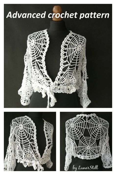 Spiderweb Top Halloween Outfit Crochet Pattern Crochet Spiderweb, Spiderweb Top, Gothic Party, Top Halloween Costumes, Advanced Crochet, Shrug Pattern, Crochet Crop Top Pattern, Halloween Crochet Patterns, Halloween Outfit