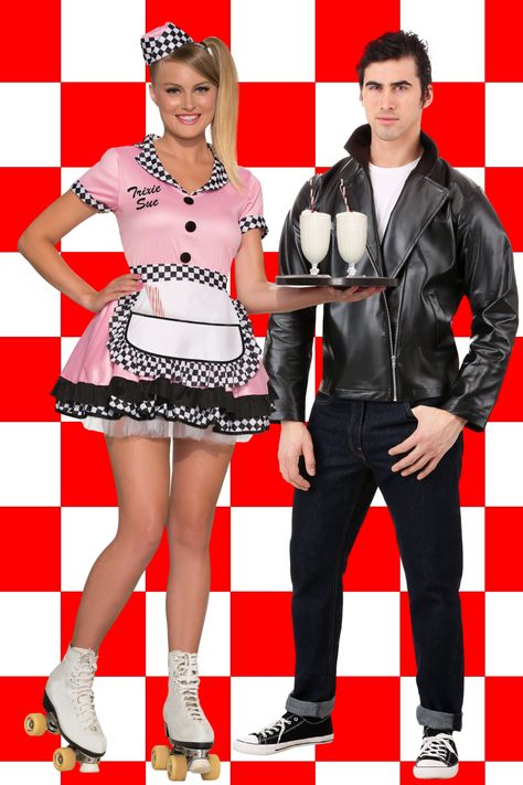 50s Diner Costumes Ice Cream Parlor Outfit, 50s Diner Outfit, 50s Diner Party, American Themed Party, Grease Party, 50s Theme, 50s Theme Parties, Diner Aesthetic, 50's Diner