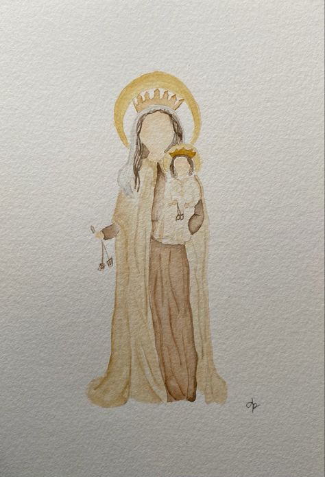 Virgin Mary Watercolor Paintings, Catholic Watercolor Art, Virgin Mary Watercolor, Catholic Watercolor, Mary Watercolor, Mary Jesus Mother, Virgin Mary Art, Jesus Drawings, Catholic Decor