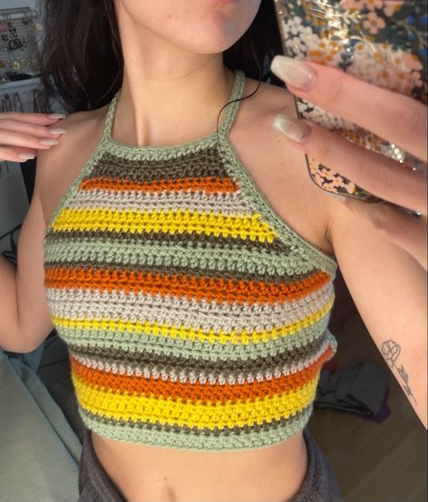 East Crochet Projects, Summer Crochet Crop Top Tank, Scrap Yarn Crochet Tank Top, Crochet Clothes T-shirts & Tank Tops, Summer Multicolor Hippie Crochet Top, Multicolor Crochet Summer Crop Top, Crochet Crop Top Pattern Free, Crochet Festival Top, Crochet Festival