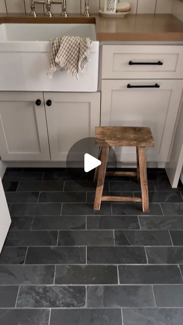 Nicole Salceda on Instagram: "I am SO in love with this laundry room! The perfect example of making spaces that are not only functional but beautiful as well. From the slate floors to the wood counters to the large sink and paint color, I love it all! Lead Designer: @brookeschwiersdesign" Wood Counters, Slate Floors, Slate Tile Floor, Laundry Room Flooring, Slate Flooring, Slate Tile, Wood Counter, November 17, So In Love