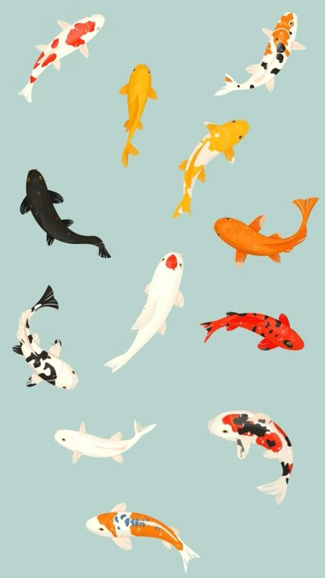 Koi Fish Color Palette, Simple Koi Fish Painting, Koi Fish Art Aesthetic, Fish Homescreen, Aesthetic Koi Fish, Koi Fish Aesthetic, Koi Fish Poster, Koi Fish Wallpaper, Koi Fish Illustration