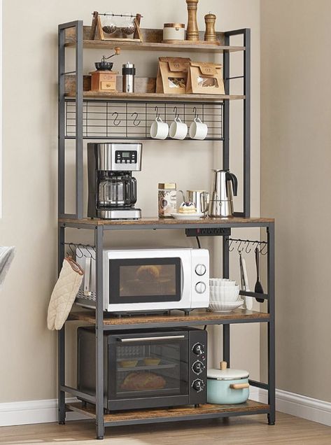 Organiser Cucina, Microwave Shelf, Microwave Stand, Coffee Bars In Kitchen, Coffee Nook, Bakers Rack, Kitchen Storage Shelves, Home Coffee Bar, Coffee Bar Home