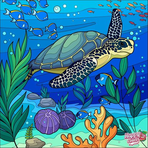 Aquarium Drawing, Turtle Tattoo Ideas, Ocean Life Art, Sea Images, Scuba Vbs, خريطة ذهنية, Round Painting, Bull Painting, Dolphin Coloring Pages