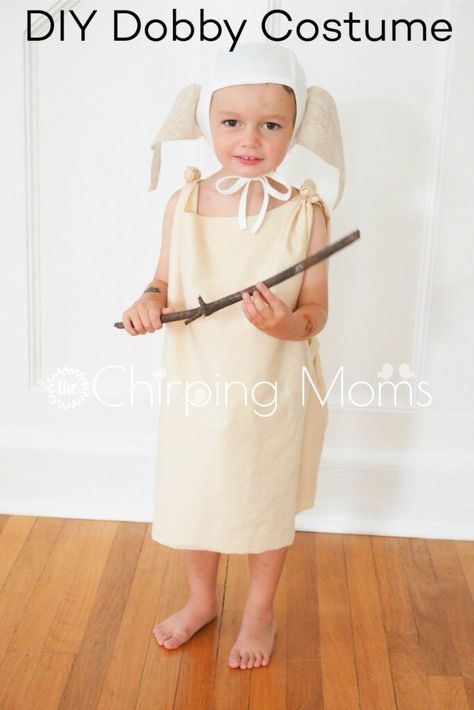 Harry Potter Costumes with a DIY Dobby Costume - The Chirping Moms #chirpingdiycostumes Dobby Harry Potter Costume, Diy Dobby Costume, Toddler Harry Potter Costume, Dobby Costume, Harry Potter Fancy Dress, Hogwarts Sweater, Harry Potter Costumes, Diy Baby Costumes, House Elf