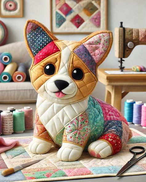 Mrs. Quilty Mrs Quilty Projects, Quilted Stuffed Animals, Fabric Animals Patterns Free Sewing, Plushie Patterns Free Templates, Corgi Quilt, Quilt Pillow Case, Dog Clothes Diy, Sewing Machine Basics, Soft Toy Patterns