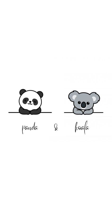 Panda And Koala Wallpaper, Panda Kawaii Wallpaper, Cute Panda Doodle, Wallpaper Iphone Panda, Panda Cute Wallpapers, Cute Panda Cartoon Kawaii, Panda Cute Aesthetic, Panda Doodle Art, Koala Aesthetic Cartoon