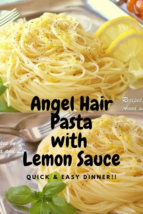 Angel Hair Pasta with Lemon Sauce by 2sistersrecipes.com Angel Hair Recipes, Pasta With Lemon Sauce, Angel Hair Pasta Recipes, Pasta With Lemon, Lemon Pasta Recipes, Pasta Side Dishes, Vegetarian Pasta Recipes, Pasta Sides, Angel Hair Pasta