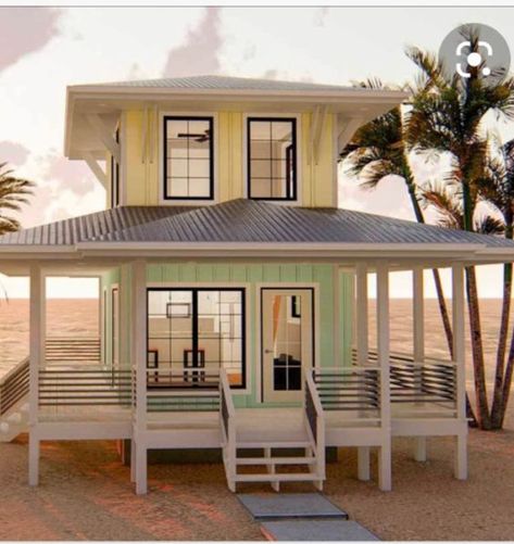 Tropical Cottage Exterior, Small Beach House Exterior Coastal, Small Beach House Aesthetic Exterior, Simple Beach House Exterior, Island House Tropical Exterior, Tiny Home Beach House, Beach House Architecture Design, Small Coastal Homes Exterior, Tiny Beach Cottage Interior