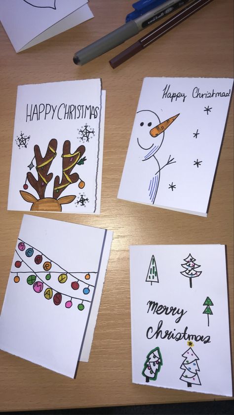 Watercolor Christmas Cards Diy, Handcrafted Christmas Cards, Christmas Cards Drawing, Easy Christmas Drawings, Chrismas Cards, Xmas Drawing, Diy Holiday Cards, Simple Christmas Cards, Diy Gift Set