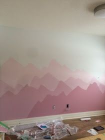 THE PARTY PARADE: Project Ellia's Room - Mountain Mural Pink Mountain Nursery, Top Diy Ideas, Mountain Bedroom, Spring Home Decor Ideas, Mountain Wall Mural, Watercolor Mural, Mountain Mural, Pink Girl Room, Kids Room Murals