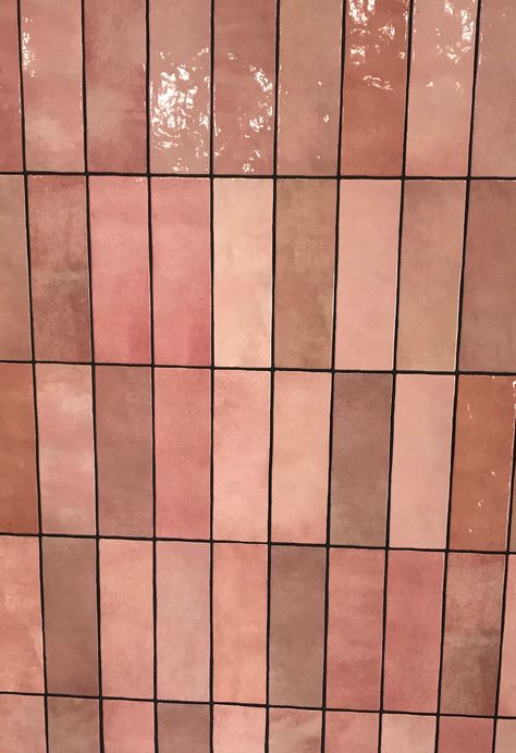 Pink Tile Fireplace, Rose Colored Bathroom, Rose Pink Bathroom, Pink Tile Toilet Room, Rose Bathroom, Pink Tile Kitchen, Pink Shower Tile, Pink Tiled Bathroom, Pink Tiles Black Grout