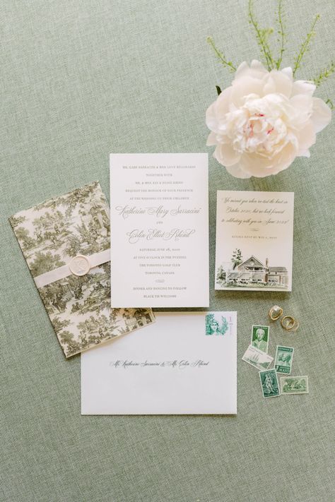 French Toile Wedding Invitations, Green Toile Wedding, Vintage Wedding Invitations Elegant, Toile Wedding Invitations, Green Vintage Wedding, Southern Wedding Invitations, Toile Wedding, Classic Wedding Invitations Elegant, Green Save The Date