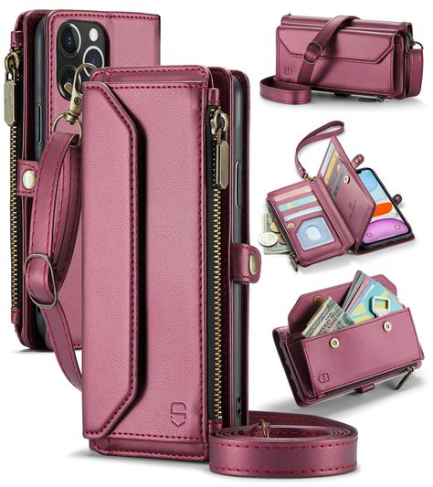 Crossbody Wallet, Wine Red, Wallet Case, Card Slots, Slots, Pu Leather, Shoulder Strap, Phone Case, Wallet