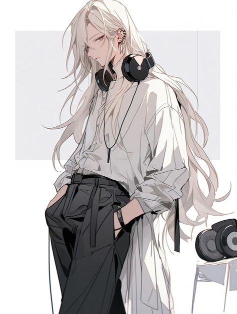 Character With Long Hair, Long Hair Drawing, White Hair Anime Guy, Anime Boy Long Hair, Anime Long Hair, Long White Hair, Images Disney, 캐릭터 드로잉, Poses References