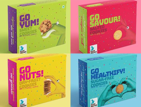 Quirky Conceptual Packaging Design for Cookie Box - World Brand Design Snack Box Packaging, Cookie Box Packaging, Packing Box Design, Biscuits Packaging, Biscuit Packaging, Kids Packaging, Packaging Snack, Kids Package, Brown Cafe