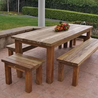 Teak is durable but needs to be refreshed every few seasons. Use a teak cleanser, lightly sand, and seal for protection. Wooden Outdoor Furniture, Teak Patio Furniture, Wood Patio Furniture, Teak Outdoor Furniture, Bench Decor, Picnic Tables, Outdoor Furniture Plans, Wood Patio, Diy Holz