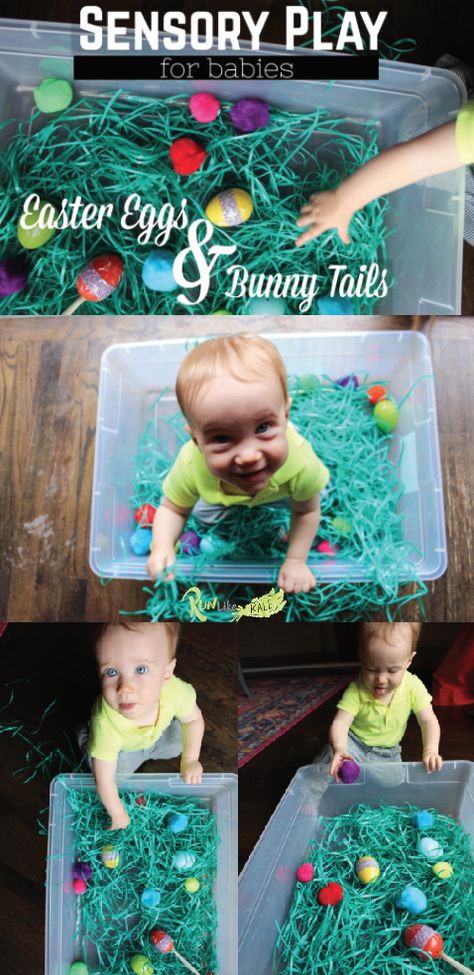 Easter Sensory Play For Babies, Spring Sensory Bin For Infants, Easter Sensory Bin Ideas For Infants, Easter Activity For Babies, Spring Sensory Activities For Babies, Easter Crafts For 6 Month Old, April Infant Activities, Easter Baby Activities, Infant Easter Activities