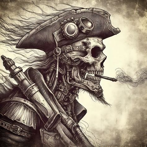 Pirate Skull Drawing, Skull Art Wallpaper, Pirate Compass Tattoo, Pirate Tattoo Design, Pirate Themed Tattoos, Steampunk Drawings, Pirates Tattoo, Steampunk Art Drawing, Pirate Tattoos