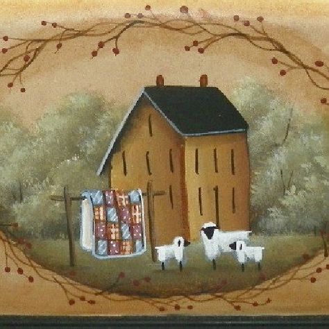 Terrye French, Santa Paintings, Primitive Painting, Folk Painting, Americana Art, Arte Folk, Tole Painting Patterns, Sheep Art, Wood Wall Art Diy