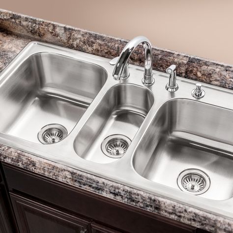 Houzer Premiere Gourmet 41.31" x 15.75 - 22" Topmount Triple Bowl Kitchen Sink Top Mount Kitchen Sink, Outdoor Kitchen Appliances, Bowl Kitchen Sink, Farmhouse Sink Kitchen, Undermount Kitchen Sinks, Bowl Sink, Kitchen Remodeling Projects, Cooking Area, Kitchen Sinks