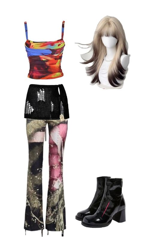 Le sserafim carzy inspired outfit (sakura vibe) 2000s Cartoons, Preformance Outfits, Kpop Outfits, Outfit Inspirations, Lookbook, Polyvore, Fashion Design, Design