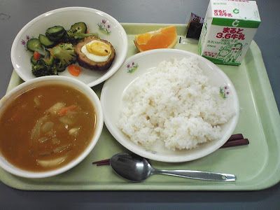 Japan School Lunch, Boiled Veggies, Japan School, In-flight Meal, Scotch Egg, Scotch Eggs, School Lunches, School Lunch, Kids Nutrition