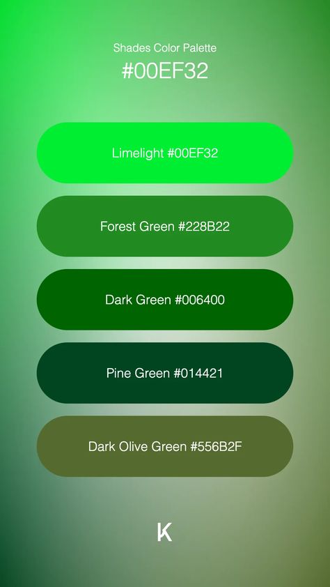 · A vibrant green with a warm touch, #00ef32, Limelight evokes a feeling of growth and optimism, radiating the energy of life in full bloom. ·  #Color #ColorPalette #EmeraldSplash #ForestGlow #Hex #Limelight #SpringtimeGreen #VerdantHue · Kid’s Pattern Hex Color Palette, Color Meanings, Dark Olive Green, Hex Colors, In Full Bloom, Vibrant Green, The Energy, Unique Colors, Color Trends