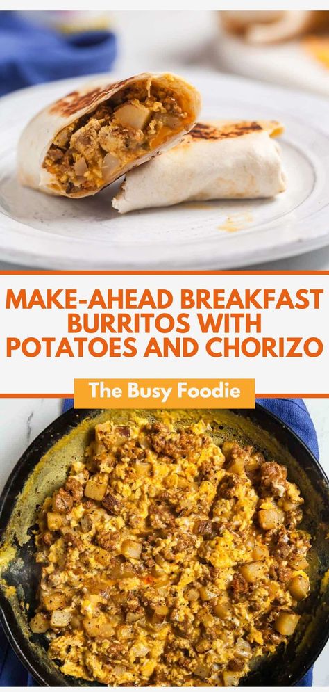 Breakfast Burritos With Potatoes, Chorizo Recipes Breakfast, Egg And Potato Breakfast, Chorizo Breakfast Burrito, Prep Breakfast Burritos, Meal Prep Breakfast Burritos, Green Chile Breakfast, Chorizo And Potatoes, Green Chile Salsa