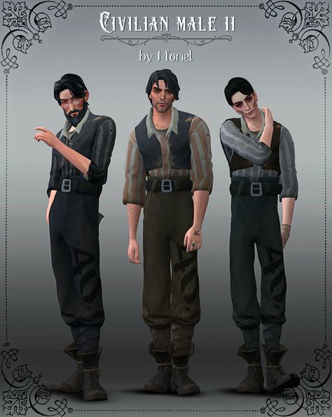 Civilian male 02 | Moriel on Patreon Sims 4 Men Clothing, Farmer Outfit, Sims Medieval, Sims 4 Traits, Trilogy Tour, Hair Male, Medieval Clothes, Pirate Outfit, Sims 4 Teen