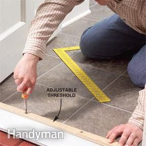 How to Raise an Adjustable Entry Door Threshold - Article: The Family Handyman Exterior Door Threshold, Replace Exterior Door, Door Thresholds, The Family Handyman, Home Fix, Casa Exterior, Door Repair, Family Handyman, Diy Home Repair