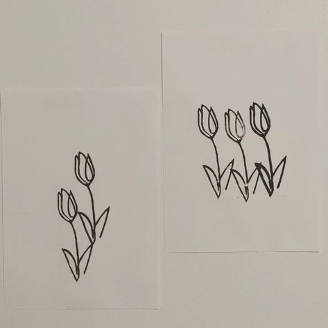 2 linocut printed pictures, one has 3 tulip figures, other one has 2 of the same figure. Print Making Designs, One Line Art, Line Art Print, Book Arts, Linocut Prints, Linocut, Print Making, Tulips, Line Art