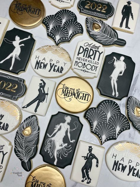 Gatsby Cookies Roaring 20s, Speakeasy Cookies, Roaring 20s Cookies Decorated, Great Gatsby Cookies Decorated, Roaring 20s Cookies, Art Deco Cookies, Gatsby Cookies, Gatsby Bachelorette, Rollout Cookies