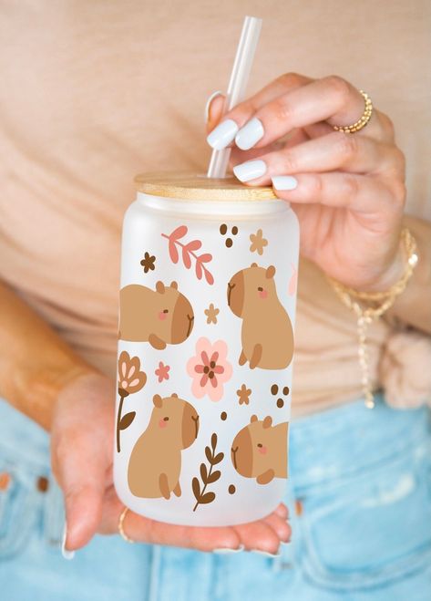 Cute Bottle, Capybara Aesthetic, Cute Mug Designs, Cute Mug, Frosted Cup, Cute Coffee Cups, Cute Water Bottles, Glass Coffee Cups, Birthday List