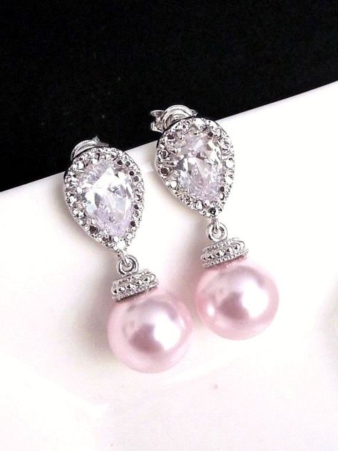 Blush Earrings, Pandora's Box, Soft Pink Color, Pink Round, Pearl Cream, Swarovski Pearls, Bridal Necklace, Matching Necklaces, Wedding Earrings