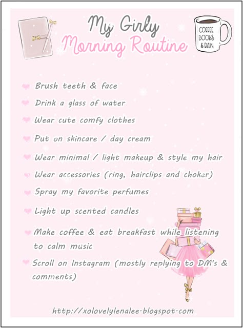 Girly Words List, Girly Things To Do At Home, Coquette To Do List, Pink Morning Routine, How To Be Like A Princess, Girly Morning Routine, Coquette Morning Routine, Pink Girly Things Aesthetic, Girly Things To Do