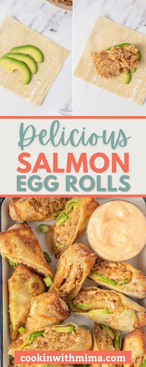 Salmon Egg Rolls Recipe, Healthy Egg Rolls, Sushi Roll Recipes, Salmon Roll, Salmon Eggs, Egg Roll Recipes, Spicy Salmon, Louisiana Recipes, Salmon And Rice